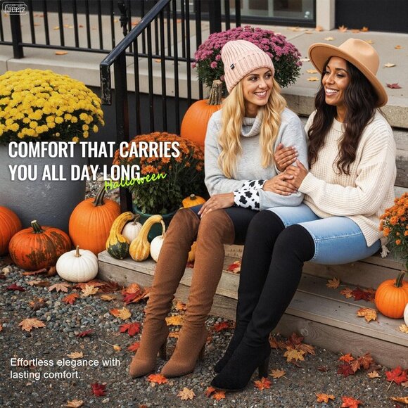 Women's Camel-imitation Suede Thigh High Over The Knee Rounded Toe Tall Boot - Picture 2 of 9